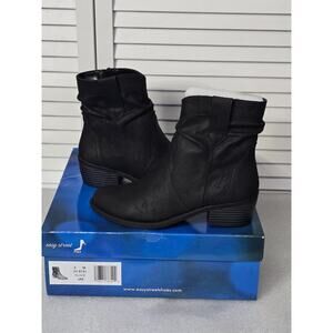 Easy Street Womens Black Jae Bootie - Size 6 M New Block Heel Low Round Toe